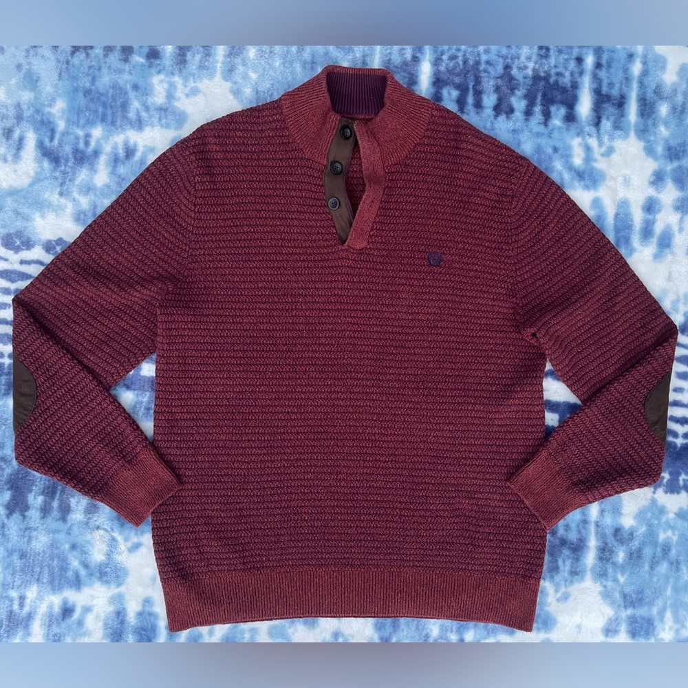Vintage Chaps Suede Elbow Patch 100% Cotton Knit Sweater size XL